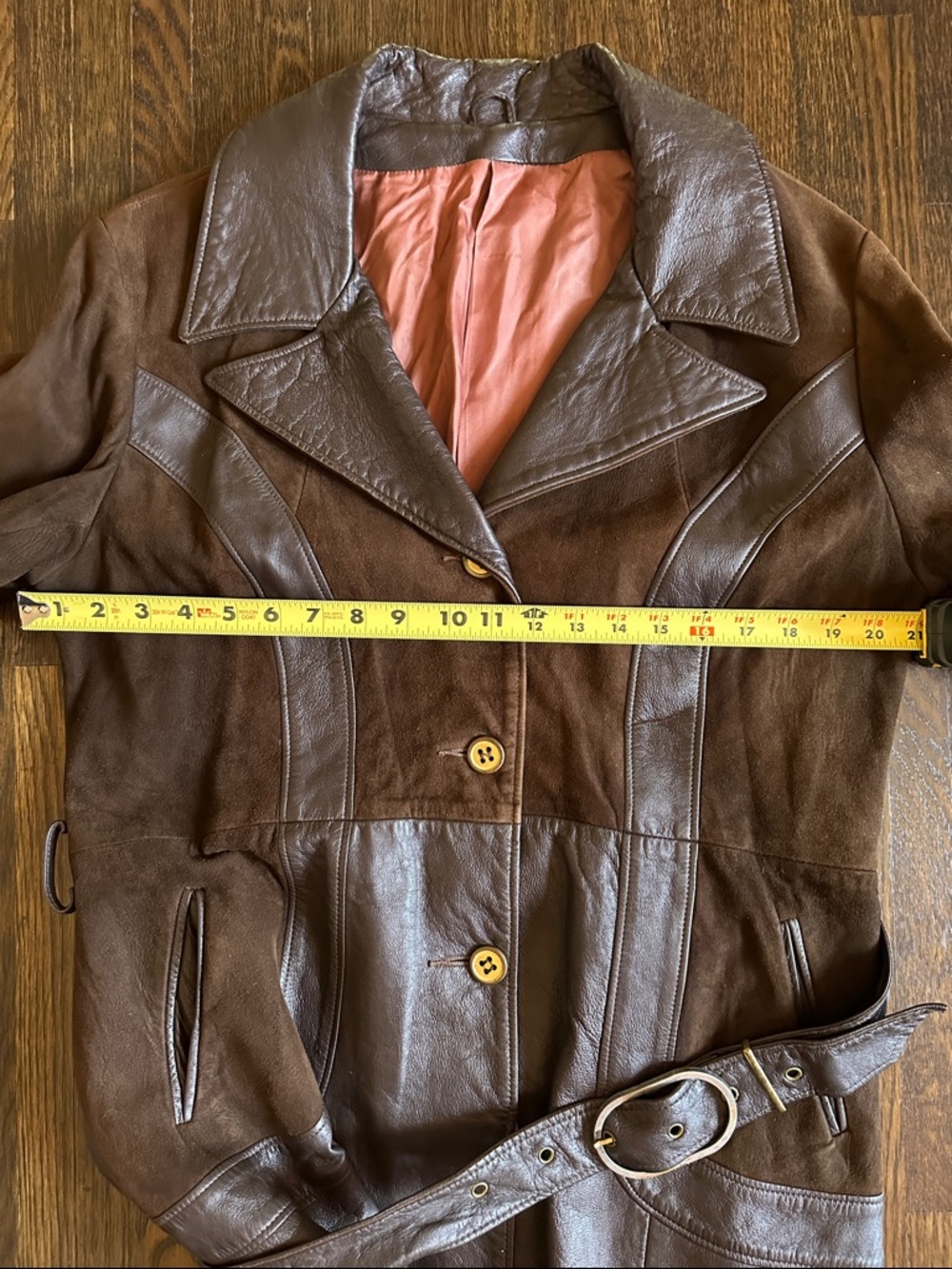 Vintage Brown Leather & Suede Belted lined Women’s Jacket size Large - Picture 11 of 11